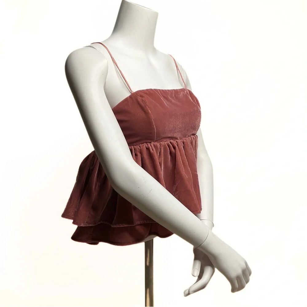 Urban Outfitters Pink Velvet Babydoll Peplum Tank Top Womens SZ S Dainty Fairy - Picture 2 of 7